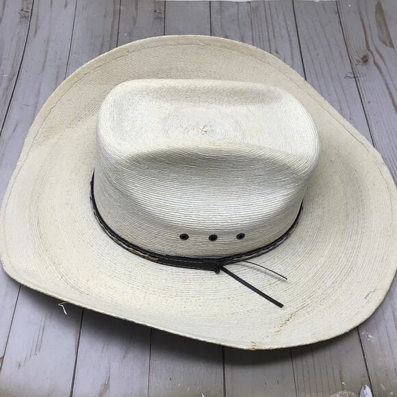Stetson Mens Square Eyelets Palm Cowboy Hat Size 7 5/8 Western Hat Wide Brim - Picture 4 of 10